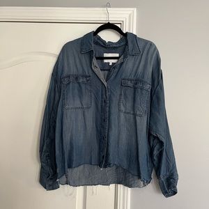 Pistola Crop Raw Hem Chambray Button Down